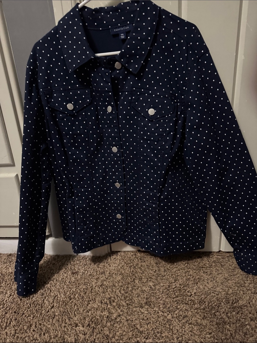 Charter Club Navy Jacket with White Polka Dots Brand New!